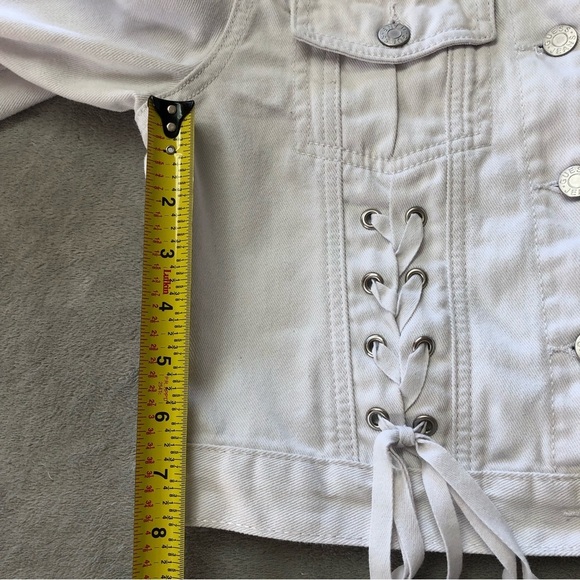 Guess White Crop Denim Jacket Lace Up Accents - Picture 10 of 13